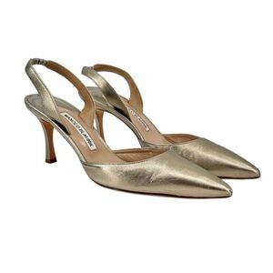 Manolo Blahnik Carolyne 70 Nappa Leather Slingback Pumps - Gold Size 39 / US 9